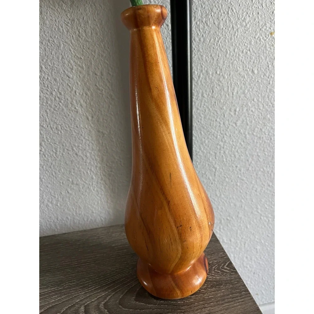 Vintage Hand Carved Wooden Bud Vase with Handle Mid Century Modern‎ Boho Decor